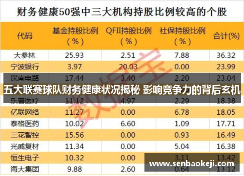 五大联赛球队财务健康状况揭秘 影响竞争力的背后玄机